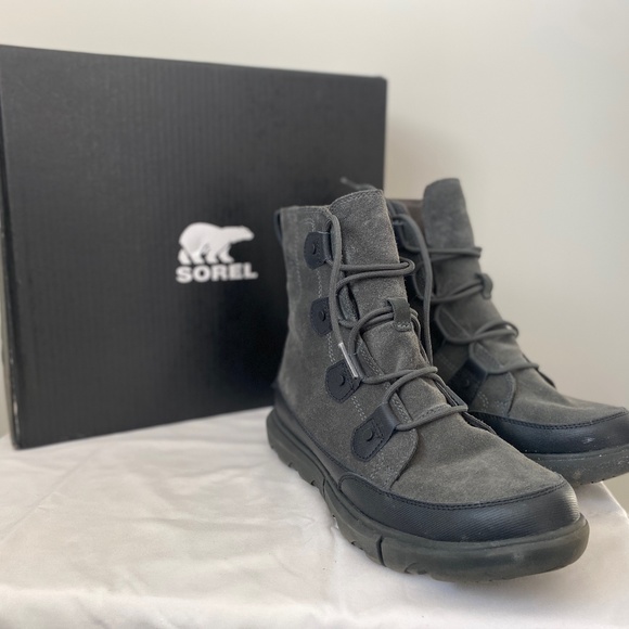 Men's SOREL Explorer Boot Sz 9 Black/Dark Gray - EUC - Picture 2 of 7